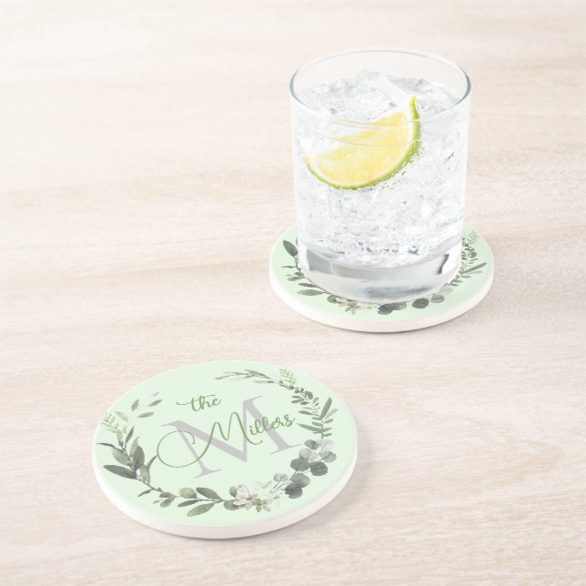 Elegante Monogram Wasserfarbe Botanischer Familien Getränkeuntersetzer (Seite)