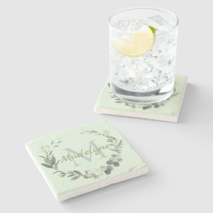 Elegante Monogram Wasserfarbe Botanischer Familien Steinuntersetzer