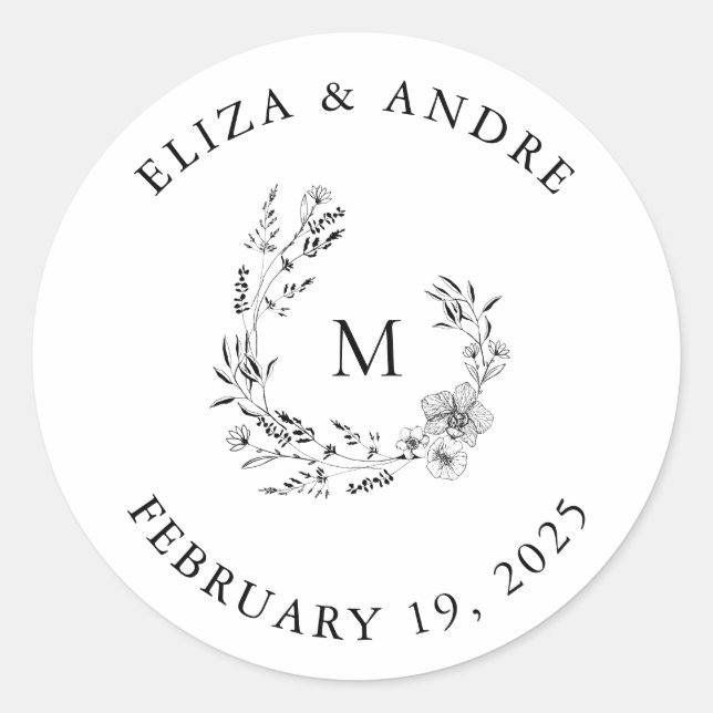 Elegante Monogram Wedding Classic Round Sticker (Vorderseite)