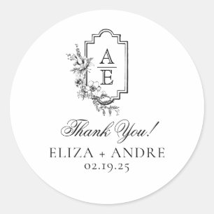 Elegante Monogram Wedding Classic Round Sticker