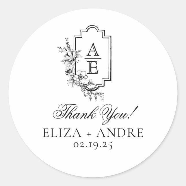 Elegante Monogram Wedding Classic Round Sticker (Vorderseite)