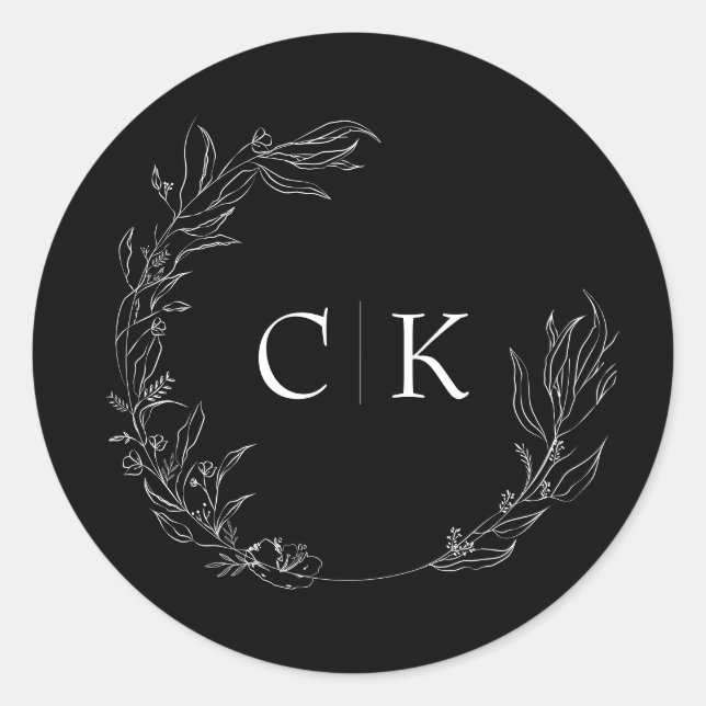 Elegante Monogram Wedding Classic Round Sticker (Vorderseite)