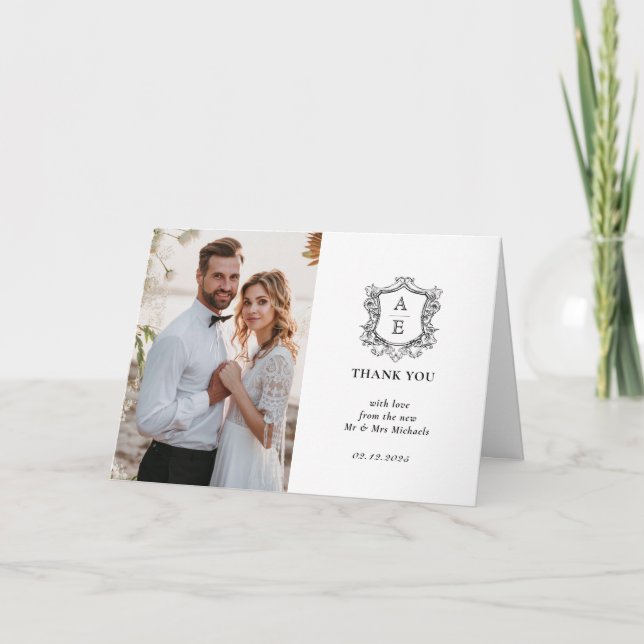Elegante Monogram Wedding Dankeschön Card Dankeskarte (Vorderseite)