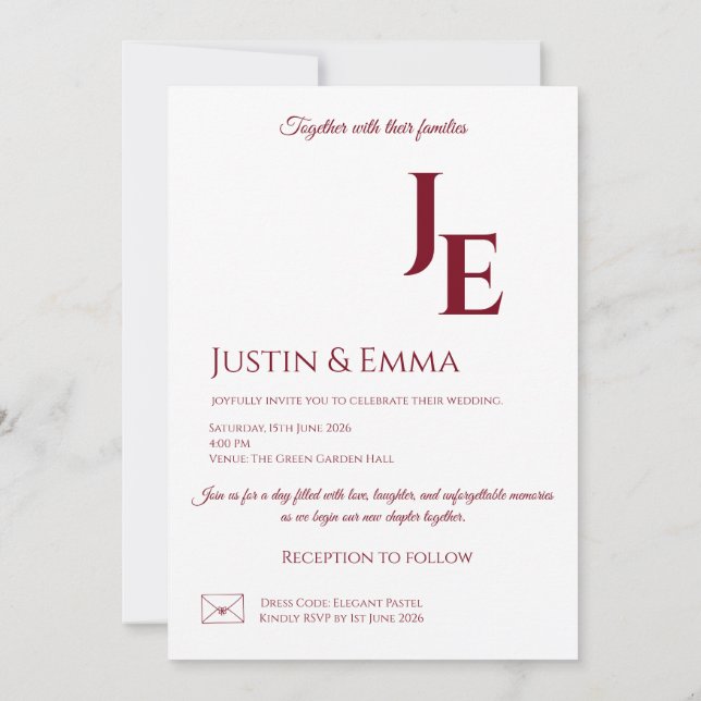 Elegante Monogram Wedding Einladung Ästhetik (Rückseite)