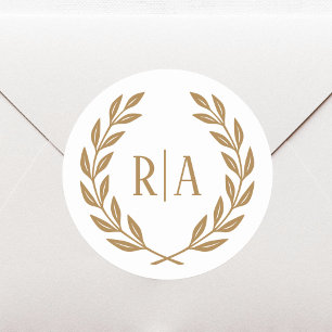 Elegante Monogram Wedding Gold White Runder Aufkleber