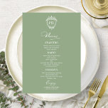 Elegante Monogram Wedding Menu Cards Seite Grün Menükarte<br><div class="desc">Eine schicke Kalligraphy Wedding Menu Card. I do offer a free customisation service,  if you have any anfragen or special requests,  please feel free to contact me.</div>