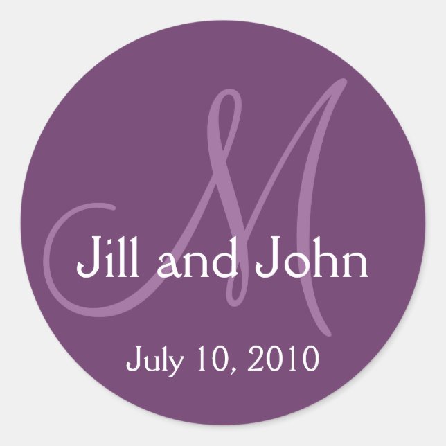 Elegante Monogram Wedding Rett Date Lila Sticker (Vorderseite)