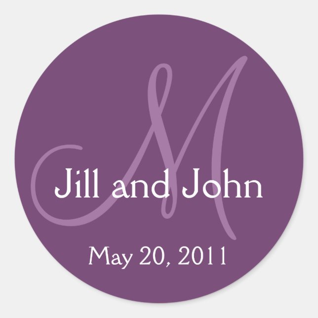 Elegante Monogram Wedding Rett Date Lila Sticker (Vorderseite)