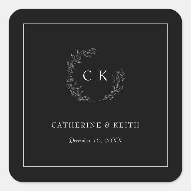 Elegante Monogram Wedding Square Sticker (Vorderseite)