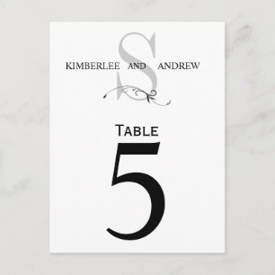 Elegante Monogram Wedding Tischnummer Card