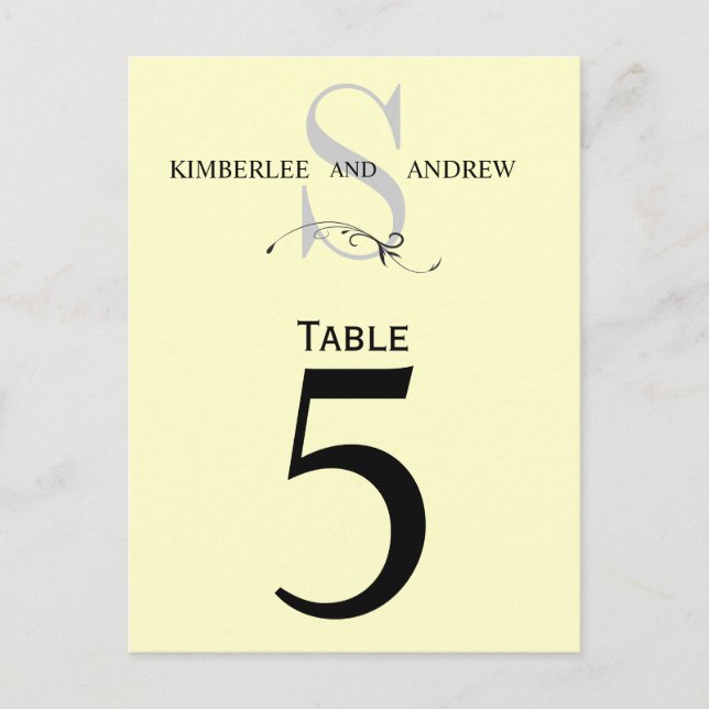 Elegante Monogram Wedding Tischnummer Cards (Vorderseite)