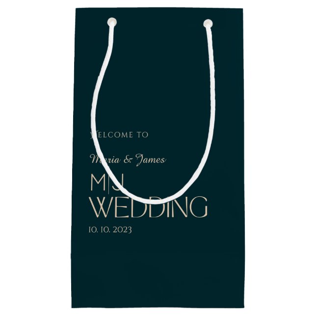 Elegante Monogram Wedding Willkommen & Vielen Dank Kleine Geschenktüte (Vorderseite)