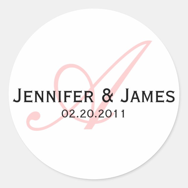 Elegante Monogram White and Pink Wedding Sticker (Vorderseite)