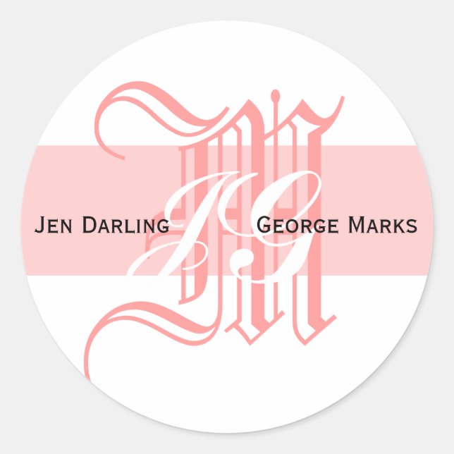Elegante Monogram White and Pink Wedding Sticker (Vorderseite)