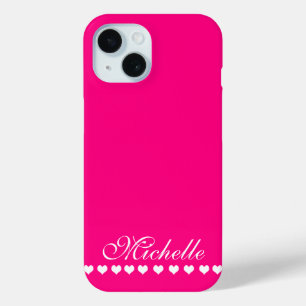 Elegante Monogram White Hearts Bright Pink Case-Mate iPhone Hülle