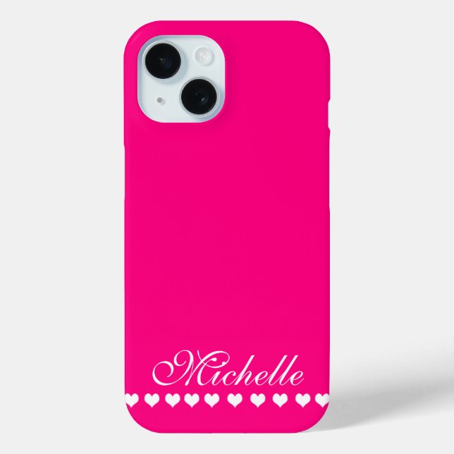 Elegante Monogram White Hearts Bright Pink Case-Mate iPhone Hülle (Rückseite)