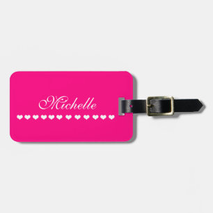 Elegante Monogram White Hearts Bright Pink Gepäckanhänger