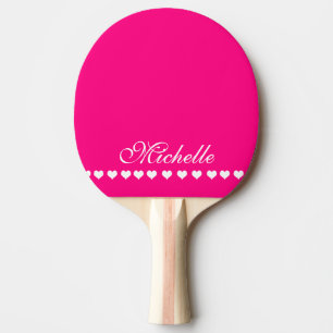Elegante Monogram White Hearts Bright Pink Tischtennis Schläger