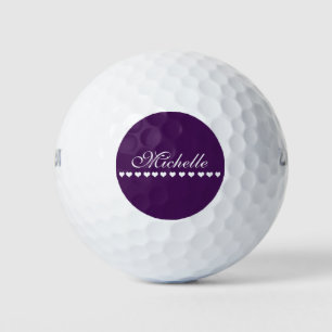 Elegante Monogram White Hearts Eggplant Lila Golfball