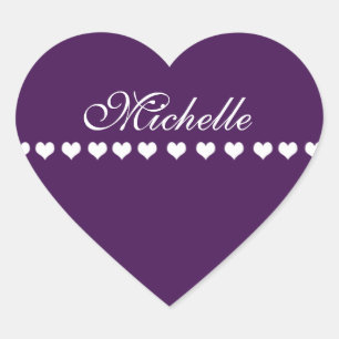 Elegante Monogram White Hearts Eggplant Lila Herz-Aufkleber