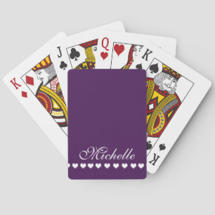 Elegante Monogram White Hearts Eggplant Lila Spielkarten