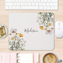 Elegante Monogram Wildblume Bouquet Floral Mousepad