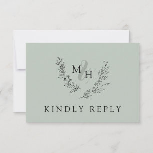 Elegante Monogram Wreath Sage Wedding RSVP Karte