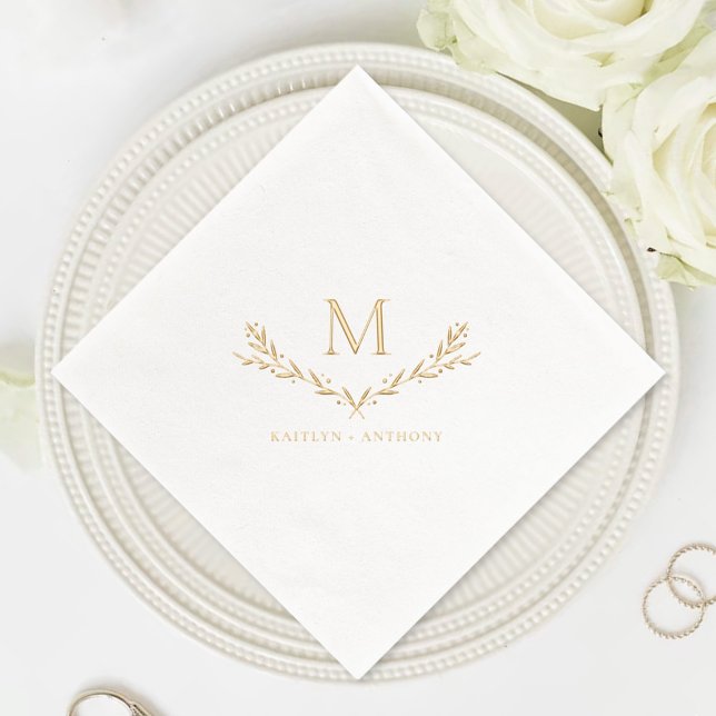 Elegante Monogram Wreath Wedding Servietten Mit Folie (Von Creator hochgeladen)
