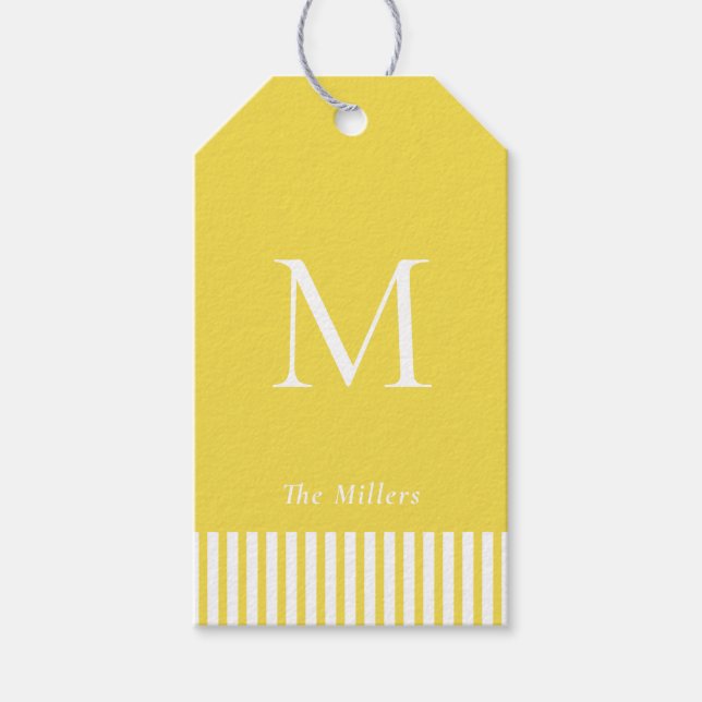 Elegante Monogram Yellow & white Geschenktasten Geschenkanhänger (Vorderseite)