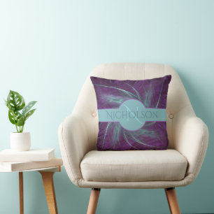 Elegante Monogramm Abstrakte Spirale Lila Aquamari Kissen