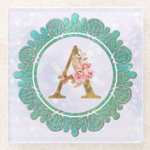 Elegante Monogramm-Anfangsbuchstaben mit Mandala Glasuntersetzer