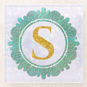 Elegante Monogramm-Anfangsbuchstaben mit Mandala Glasuntersetzer