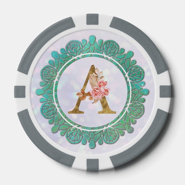 Elegante Monogramm-Anfangsbuchstaben mit Mandala Pokerchips (Vorderseite)