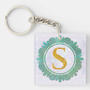 Elegante Monogramm-Anfangsbuchstaben mit Mandala Schlüsselanhänger