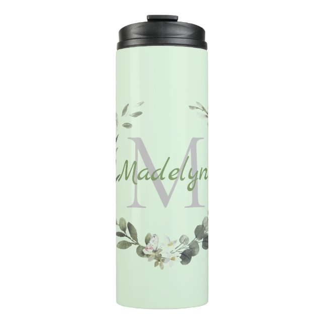Elegante Monogramm-Aquarellfolie Thermosbecher (Vorderseite)