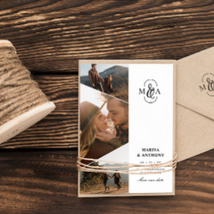 Elegante Monogramm-Asymmetrie-Fotos Hochzeit Save The Date
