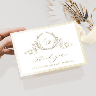 Elegante Monogramm, Champagner Wasserfarbenhochzei Dankeskarte