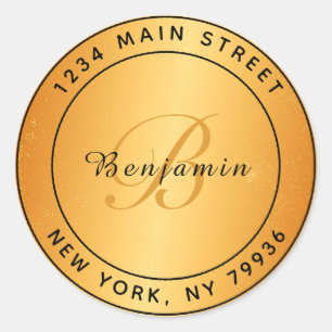 Elegante Monogramm Circular Rücksendeadresse Gold Runder Aufkleber