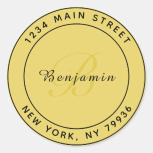 Elegante Monogramm Circular Rücksendeadresse Gold Runder Aufkleber