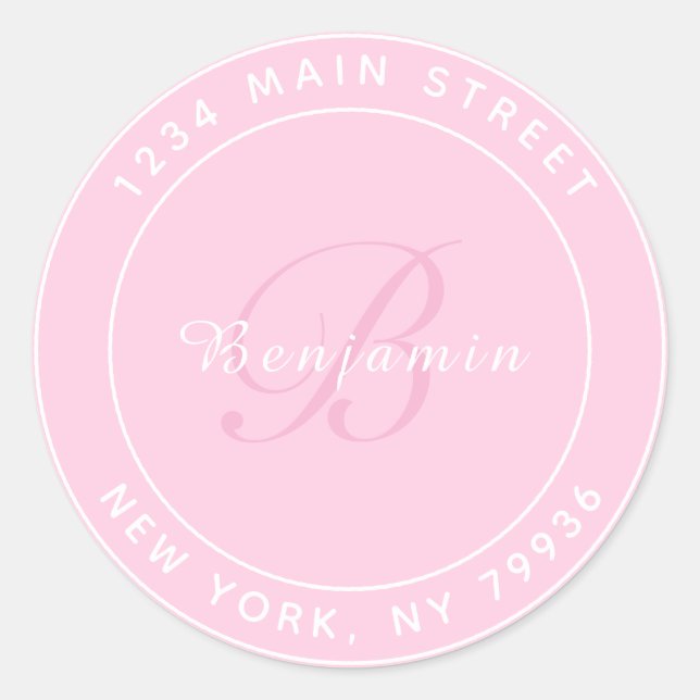 Elegante monogramm Circular Rücksendeadresse Pink Runder Aufkleber (Vorderseite)