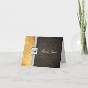 Elegante Monogramm-Damask-Dankeskarte Dankeskarte