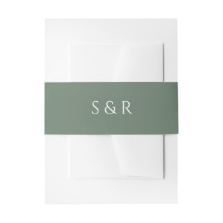 Elegante Monogramm-Einladung in Salbeigrün Einladungsbanderole