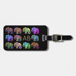 Elegante monogramm farbenfrohe Zierelefanten Gepäckanhänger