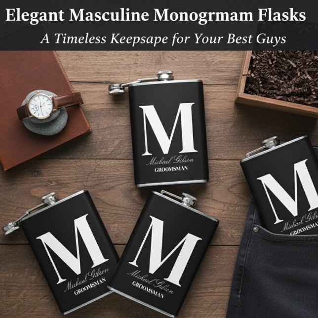 Elegante Monogramm-Flasche - Personalisiertes Gesc Flachmann (Elegant Monogram Flask - Personalized Groomsmen Gift)