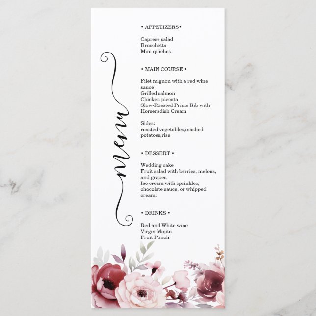 Elegante Monogramm Florale Hochzeit doppelseitig  Menükarte (Vorderseite)