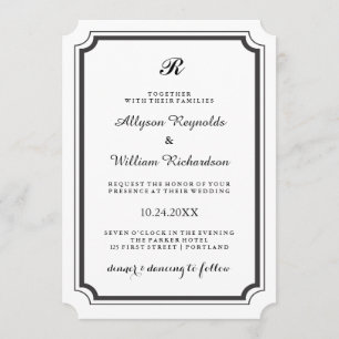 Elegante Monogramm formale Schwarz-Weiß-Hochzeit Einladung