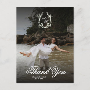 Elegante Monogramm-Fotoüberlagerung Hochzeit Danke Postkarte