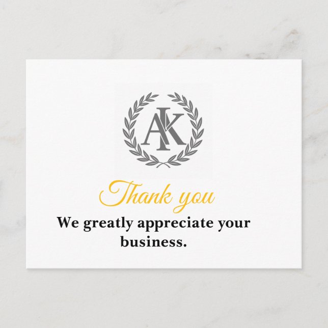 Elegante Monogramm Geschäft Dankeschön Postkarte (Vorderseite)