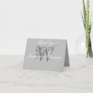 Elegante Monogramm graue weiße Blankenhochzeit ein Dankeskarte