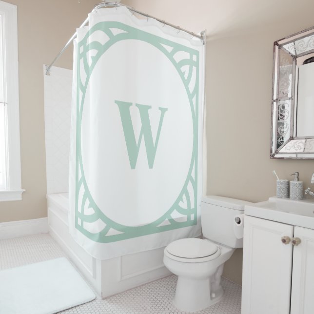 Elegante Monogramm-Grenze Mint Duschvorhang (Beispiel)